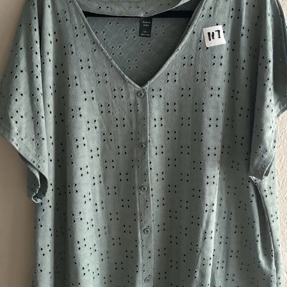 Women plus‎ size 4xl blouse shirt top buttons Sage green very detailed#117 - Picture 3 of 3